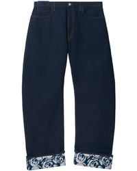 Burberry - Logo Patch Cotton Wide Leg Cotton Jeans - Lyst