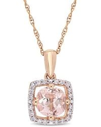 Amour - Morganite And 1/10 Ct Tw Diamond Floating Halo Necklace - Lyst