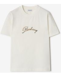 Burberry - Check Cursive Logo Cotton T-Shirt - Lyst