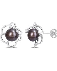 Amour - 7.5-8Mm Freshwater Cultured Pearl And Topaz Floral Stud Earrings - Lyst