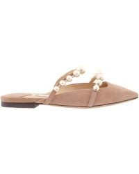 Jimmy Choo - Amaya Pearly Two-Band Suede Flats - Lyst