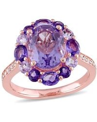 Amour - 3 3/4 Ct Tgw Amethyst, Topaz And Rose De France Floral Ring - Lyst