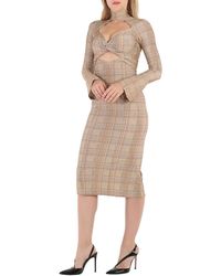 Burberry - Cut-out Checked Midi Dress - Lyst