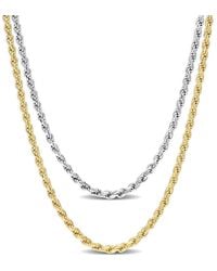 Amour - 2.2Mm Rope Chain Necklace Set 18 Inch 18K Plated And 16 Inch Sterling - Lyst