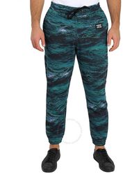 Burberry - Deep Teal Tape Detail Sea Print Cotton Trackpants - Lyst