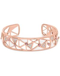 Haus of Brilliance - 14K Rose 5/8 Cttw Diamond With Tourmaline Open Cuff Bangle With Enamel - Lyst