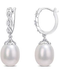 Amour - 8-8.5Mm Freshwater Cultured Pearl And Diamond Accent Infinity Drop Cuff Earrings - Lyst