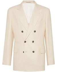 Brunello Cucinelli - Cream Wool Silk Linen Double Breasted Blazer, Brand Size 46 (Us - Lyst