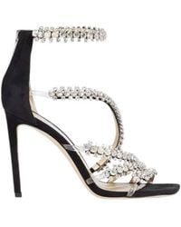 Jimmy Choo - Josefine 100 Crystal-Embellished Suede Sandals, Brand Size 35 Us - Lyst