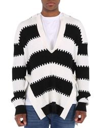 Burberry - Side-Slit Striped Rib Knit Wool Sweater - Lyst