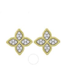 Roberto Coin - 18k Yellow Gold Diamond Princess Flower Stud Earrings - Lyst
