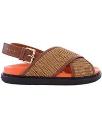 Marni - Ladies Raw Siena Dust Apricot Fussbett Rafia Sandal, Brand Size 37 Us - Lyst