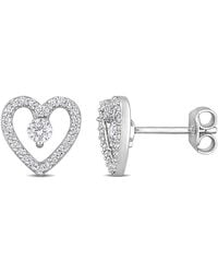 Amour - 1/3 Ct Tgw Topaz And 1/5 Ct Tdw Diamond Open Heart Stud Earrings - Lyst