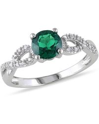 Amour - 1/10 Ct Tw Diamond And Created Emerald Engagement Ring - Lyst