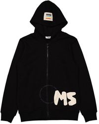 MSGM - Boys Nero Logo Print Zip-up Jersey Hoodie - Lyst