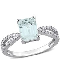 Amour - 8 Ct Tgw Octagon Aquamarine And 1/5 Ct Tdw Diamond Crossover Ring - Lyst