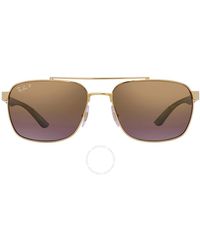 Ray-Ban - Polarized Purple Mirrored Gold Gradient Rectangular Sunglasses - Lyst