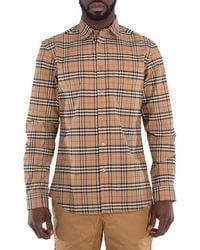 Burberry - Check Motif Cotton Shirt - Lyst