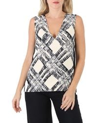 Burberry - Ladies Check Print Wool Silk V-Back Top, Brand Size 4 (Us - Lyst