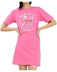 Roberto Cavalli - Ladies Lucky Leopard Print T-Shirt Cotton Dress - Lyst