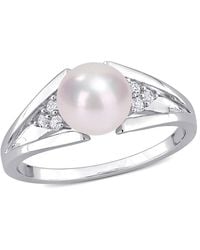 Amour - 5Mm Freshwater Cultured Pearl And Diamond Accent Split-Shank Ring - Lyst