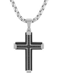 Robert Alton - 1/6Ctw Diamond Stainless Steel With Finish Cross Pendant - Lyst
