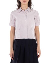 Thom Browne - Short Sleeve Stripe Oxford Blouse - Lyst