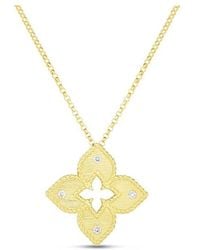 Roberto Coin - 18k Yellow Gold Petite Venetian Princess Satin Flower Pendant With Diamond Accent - Lyst