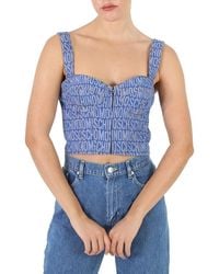 Moschino - Ladies Fantasy Print Monogram Denim Cropped Top, Brand Size 38 (Us - Lyst