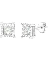 Haus of Brilliance - 925 Sterling 1/2 Cttw Miracle Set Princess-Cut Diamond Solitaire Stud Earrings (H-I Color, I2-I3 Clarity) - Lyst
