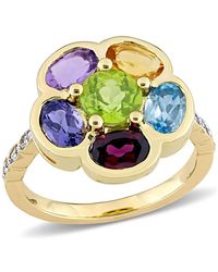 Amour - 3 3/8 Ct Tgw Rhodolite Citrine Swiss- Topaz Amethyst Iolite Peridot And Diamond Accent Floral Ring - Lyst