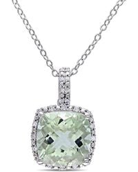 Amour - 4Ct Tgw Quartz Cushion Cut And 1/10Ct Tdw Diamond Halo Pendant With Chain - Lyst
