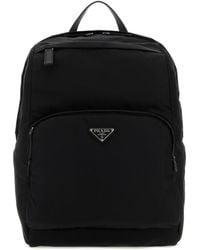 Prada - Black Re-nylon And Leather Backpack - Lyst