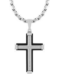 Robert Alton - 1/6Ctw Diamond Stainless Steel With & Finish Cross Pendant - Lyst