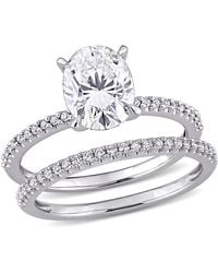 Amour - 2 Ct Dew Oval Created Moissanite And 1/4 Ct Tw Diamond Bridal Ring Set - Lyst