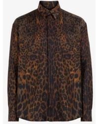 Roberto Cavalli - Leopard Print Long-Sleeved Silk Shirt, Brand Size 50 Us - Lyst