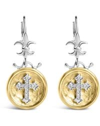 Haus of Brilliance - 18K Over 1/8 Cttw Diamond Hammered Finished Medallion Drop And Dangle Earrings - Lyst