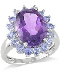 Amour - 5 7/8 Ct Tgw Oval Amethyst And Tanzanite Halo Cocktail Ring - Lyst