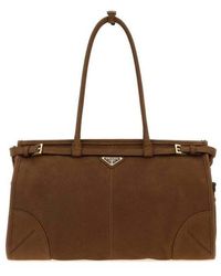 Prada - Nabuk Large Bonnie Shopping Bag Cacao Borse A Mano - Lyst