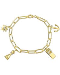 Amour - 1/6Ct Tdw Diamond 4-Charm 6Mm Oval Link Chain Bracelet - Lyst