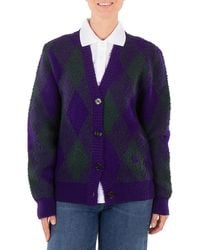 Burberry - Argyle-Intarsia-Knit V-Neck Wool Cardigan - Lyst