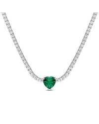 Amour - 18 Ct Tgw Heart Shaped Cubic Zirconia And Created Sapphire Tennis Necklace - Lyst