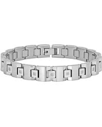 Robert Alton - 10 Ctw Stainless Steel Square Link Bracelet With Diamonds - Lyst