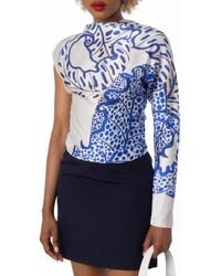 Ferragamo - Asymmetric Botanical Silk Top, Brand Size 38 Us - Lyst