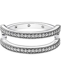 PANDORA - Pave Double Band Sterling Ring - Lyst