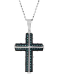 Robert Alton - 1/3Ctw Diamond Stainless Steel With & Finish Cross Pendant - Lyst