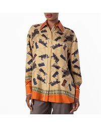 Bally - Train Printed Long-Sleeved Silk Shirt, Brand Size 38 Us - Lyst