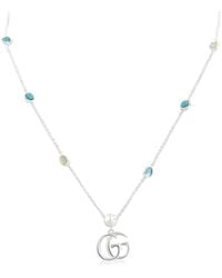 Gucci - Gg Marmont Mother Of Pearl & Topaz Double G Pendant Necklace - Lyst