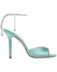 Jimmy Choo - Saeda Crystal Embellished Satin Sandals, Brand Size 34.5 Us - Lyst