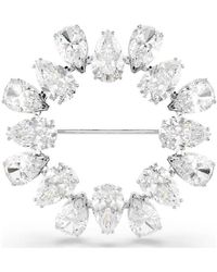 Swarovski - Matrix Pear-Cut Rhodium Plated Brooch - Lyst